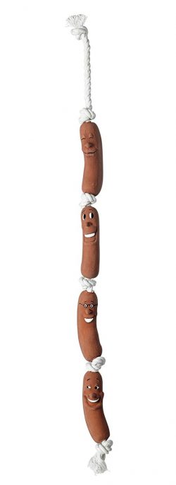 Dog Toy Sausages – latex, cotton rope – 50cm/20″ long