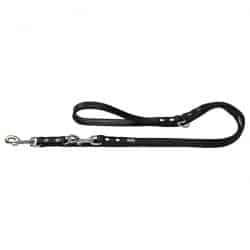 Training Leash Basic 13/200 nickel-plated – Split-leather black/Nappa black – 200cm/6.6′