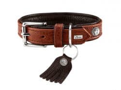 Collar Cody, 45 – Bison leather, dark brown/cognac – 33-39cm/13″-15.3″