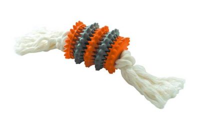 Dog toy Tooth Cleaner with Rope, S - Rope, orange/grey - 12cm/4.7" long